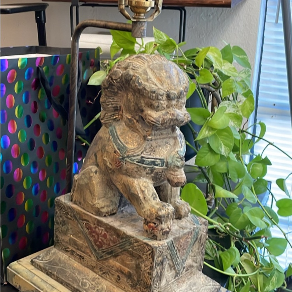 Antique Stone Chinese Foo Dog Guardian Lion Statue lamp - Picture 2 of 6
